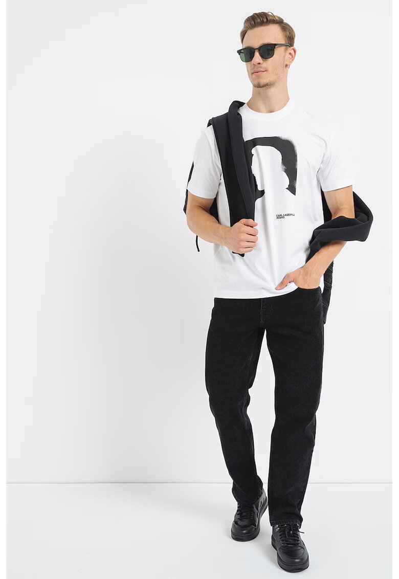 KARL LAGERFELD JEANS Памучна тениска с лого - Черен/Бял
