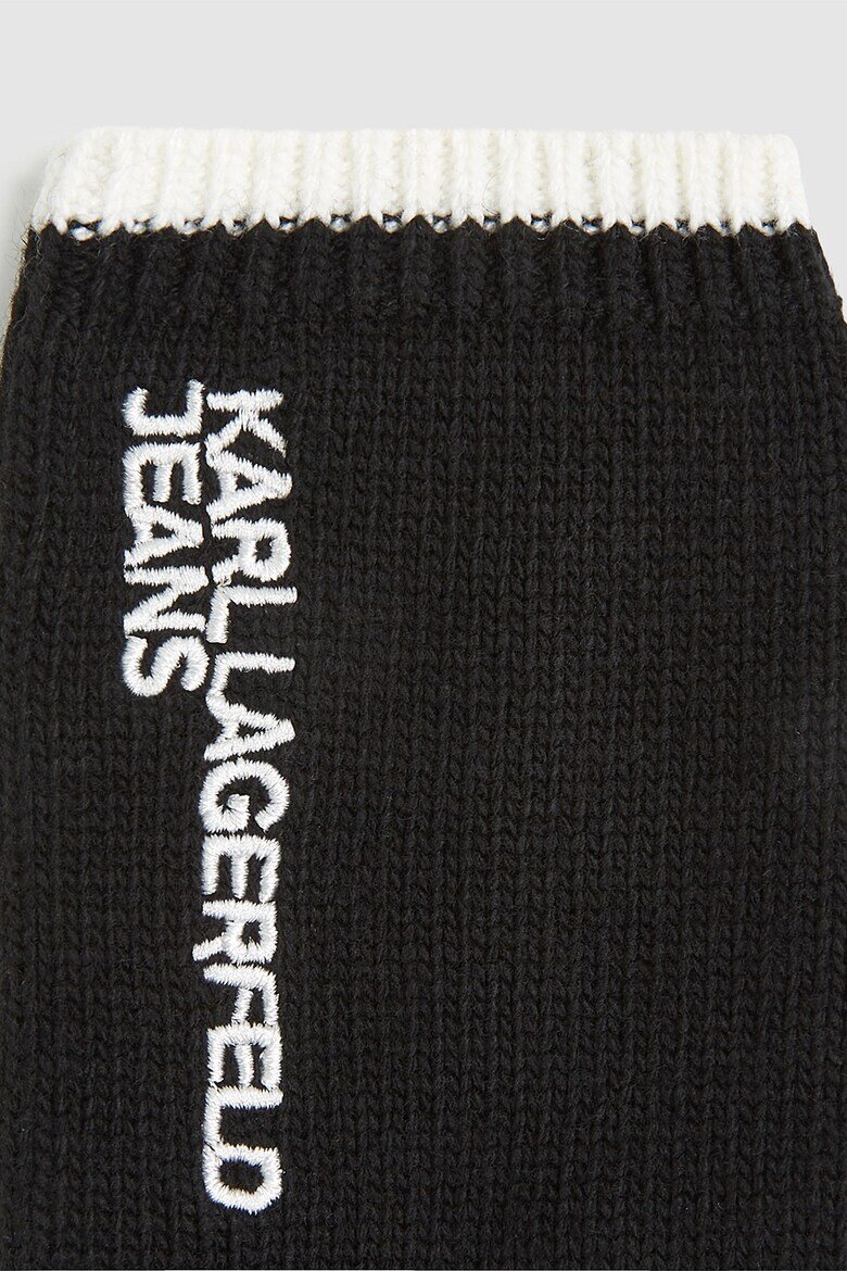 KARL LAGERFELD JEANS Плетени ръкавици с бродерия Черен/Бял