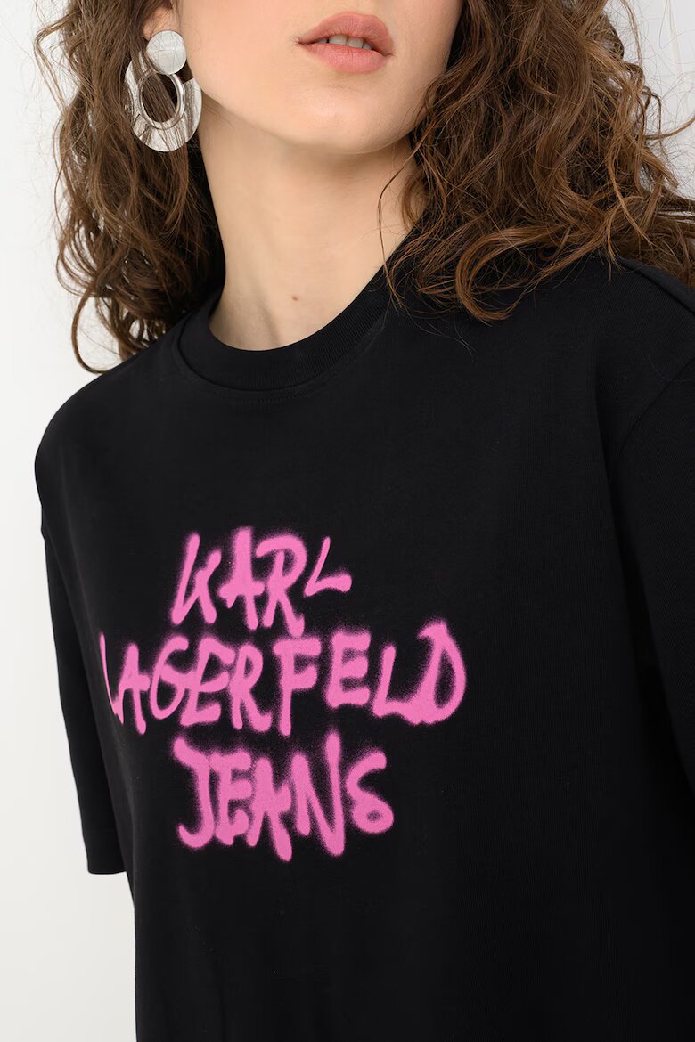 KARL LAGERFELD JEANS Рокля-тениска с лого - Черен