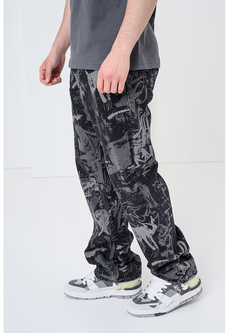 KARL LAGERFELD JEANS Свободни дънки с десен - Черен/Сив