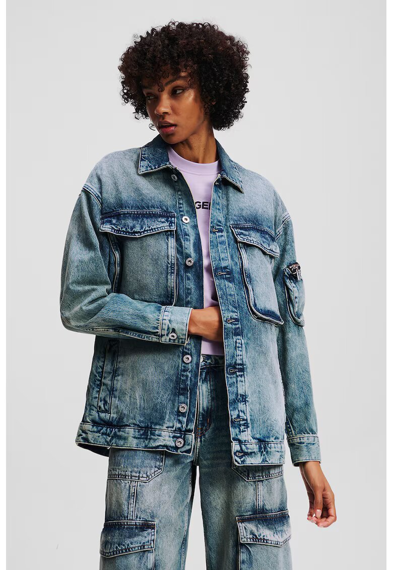 KARL LAGERFELD JEANS Свободно яке от деним с джобове - Петролно синьо