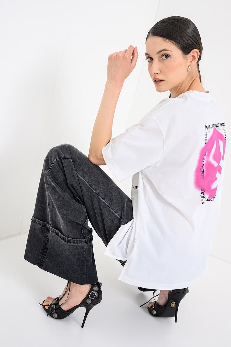 KARL LAGERFELD JEANS Тениска от органичен памук Бял/Розово