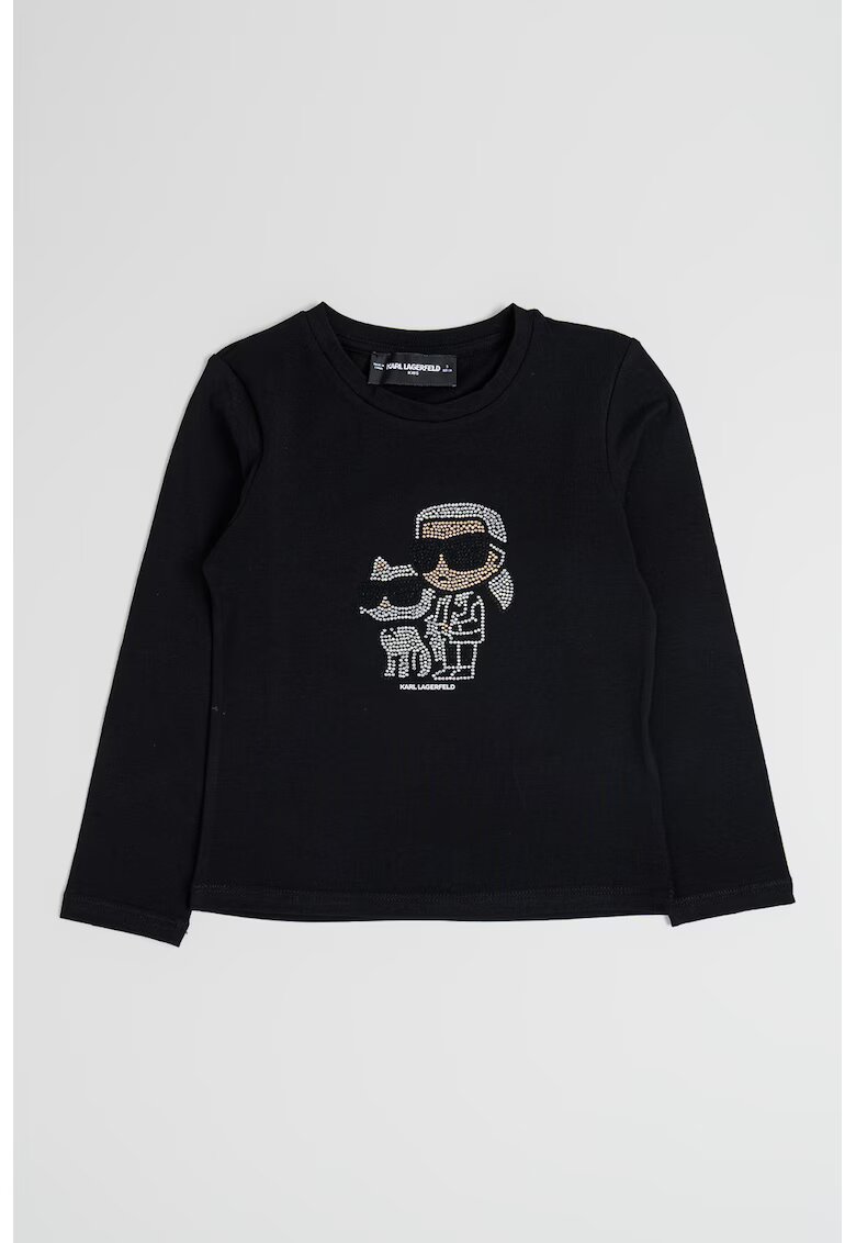 KARL LAGERFELD KIDS Блуза с модал и памук с лого - Черен/Мръснобял