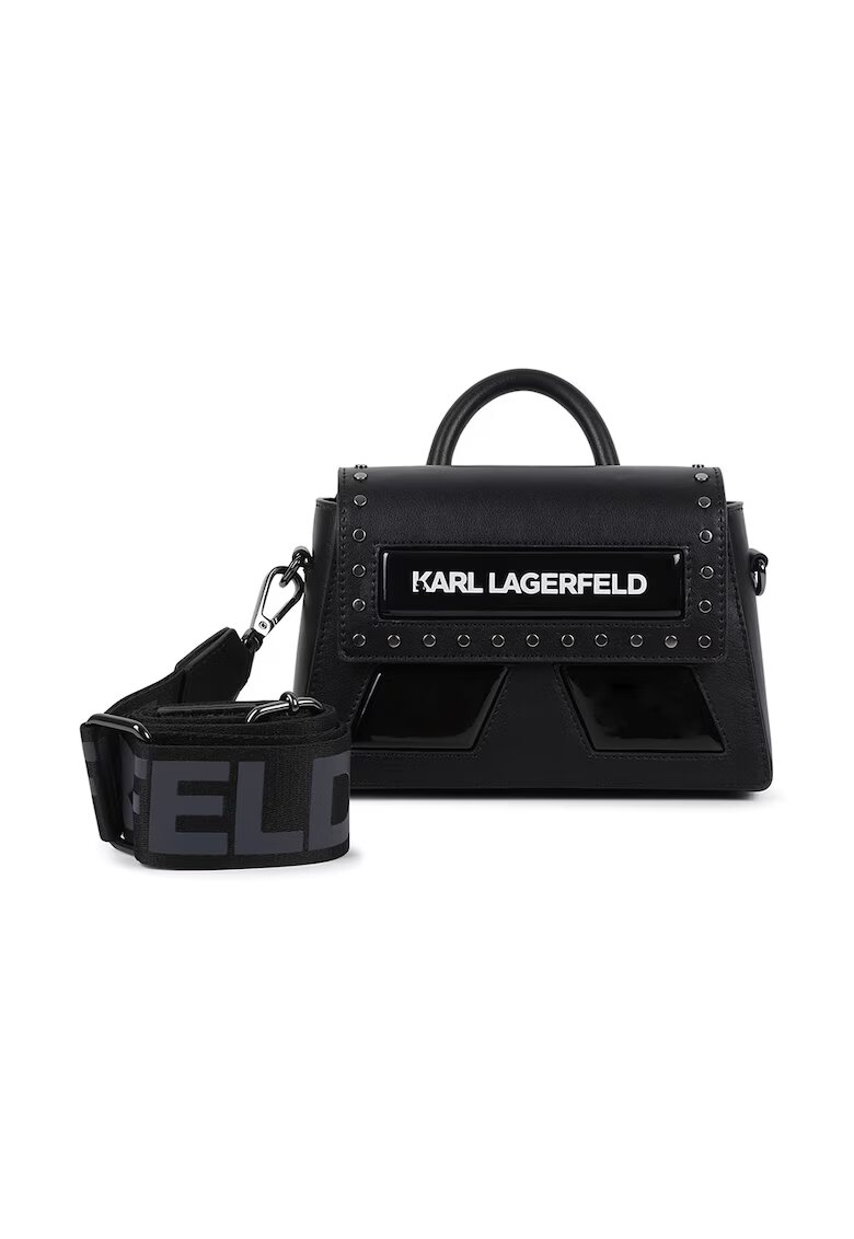 KARL LAGERFELD KIDS Чанта с капаче с лого и нитове - Черен