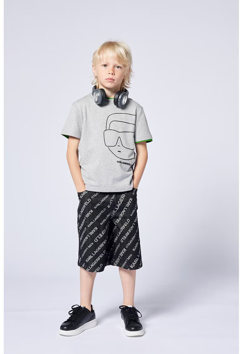 KARL LAGERFELD KIDS Дънкови бермуди с лого - Сив/Избеляло черно
