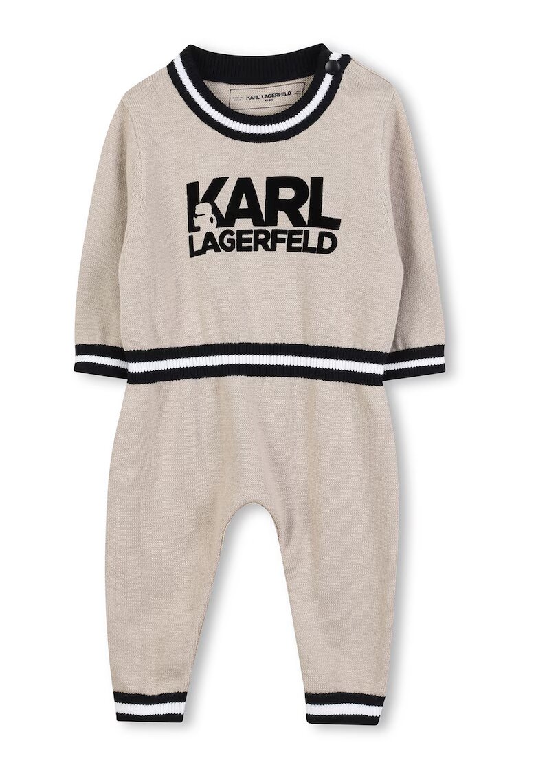 KARL LAGERFELD KIDS Фино плетен гащеризон с лого - Черен/Бежов