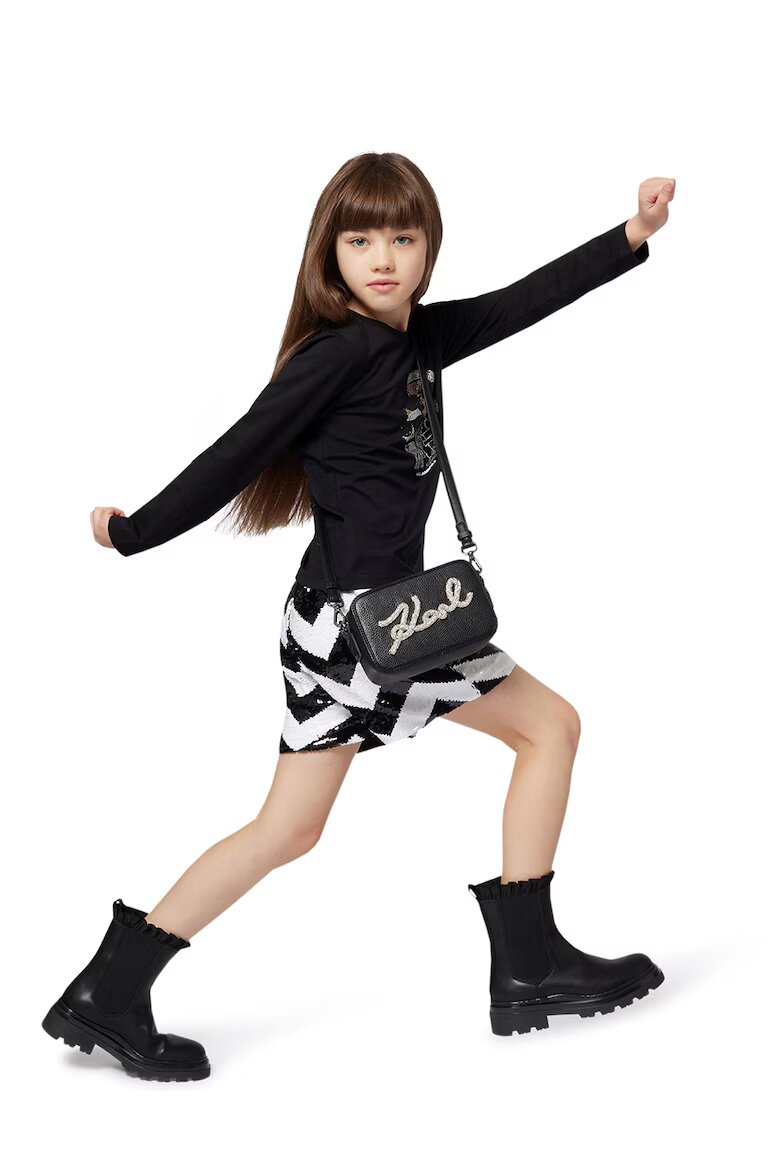 KARL LAGERFELD KIDS Къс панталон с пайети Бял/Черен