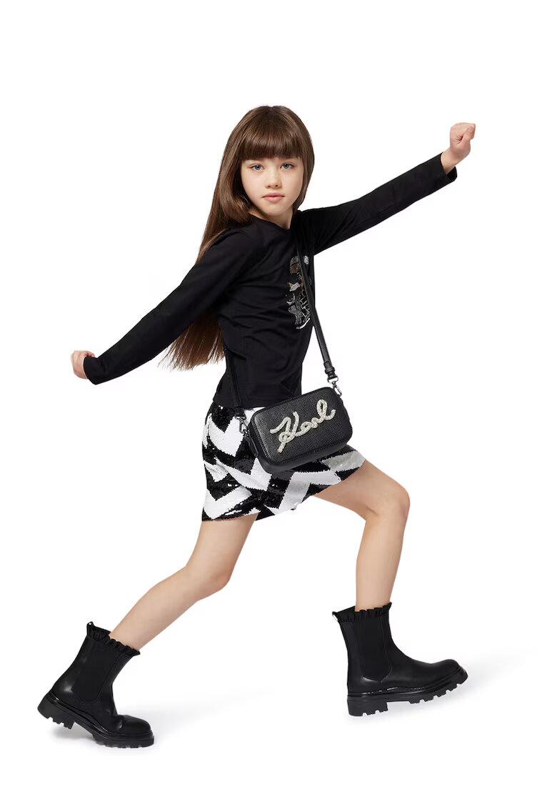 KARL LAGERFELD KIDS Къс панталон с пайети - Бял/Черен