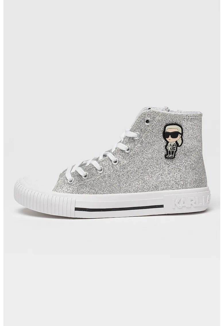 KARL LAGERFELD KIDS Кецове над глезена с брокат - Бял/Сребрист
