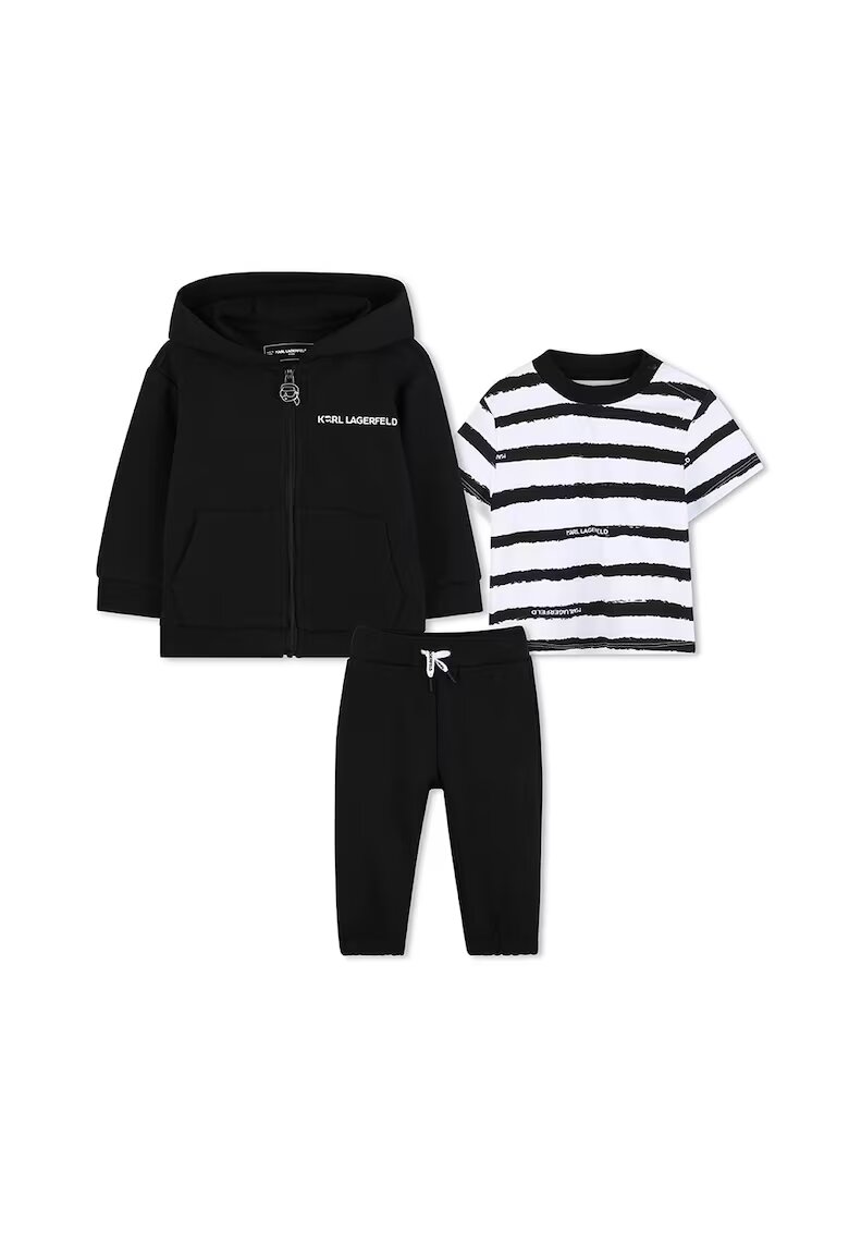 KARL LAGERFELD KIDS Комплект с качулка - 3 части - Избеляло черно/Бял
