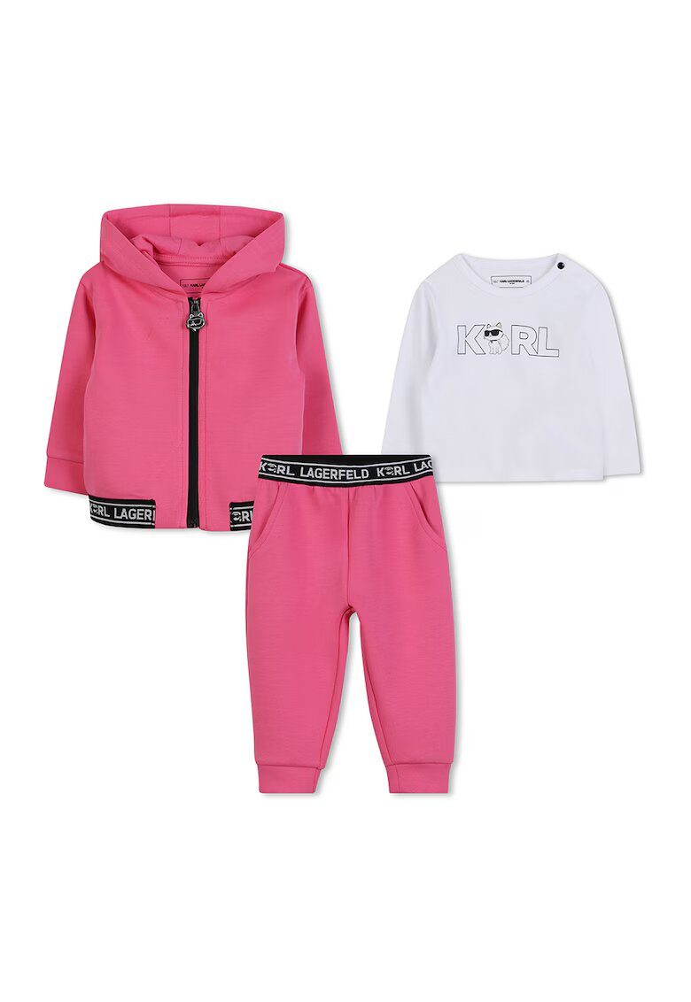 KARL LAGERFELD KIDS Комплект с лого - 3 части - Бял/Фуксия