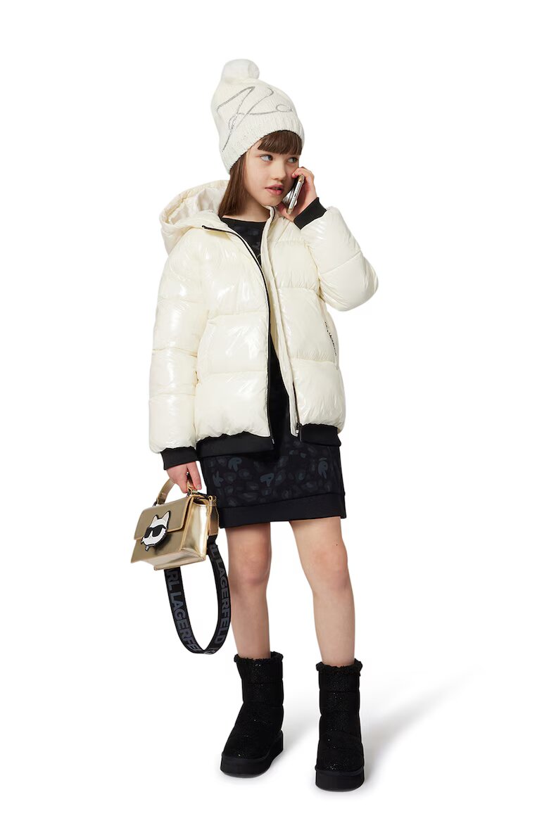 KARL LAGERFELD KIDS Кожени боти от текстил с цип Черен/Сребрист