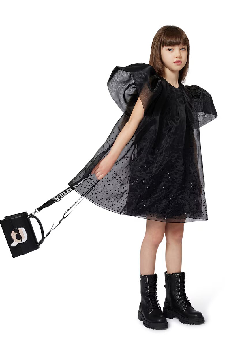KARL LAGERFELD KIDS Кожени боти с декоративни камъни Черен