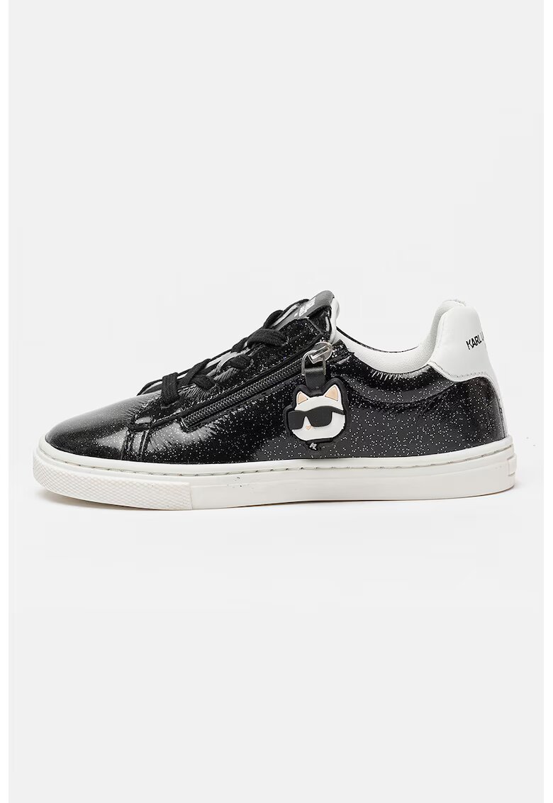 KARL LAGERFELD KIDS Кожени спортни обувки с брокат - Бял/Черен