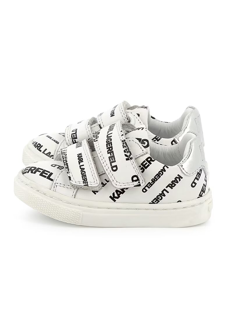 KARL LAGERFELD KIDS Кожени спортни обувки с лого - Черен/Мръснобял/Сребрист