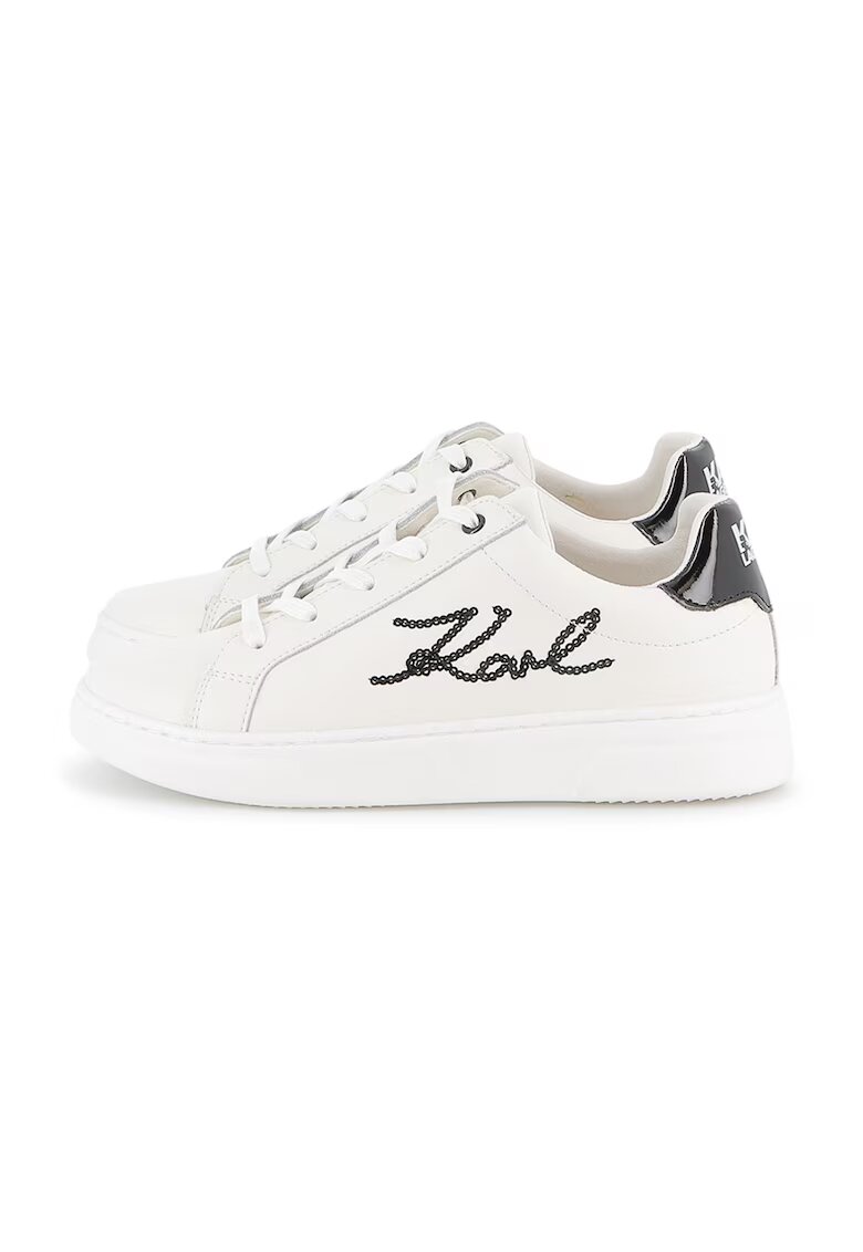 KARL LAGERFELD KIDS Кожени спортни обувки с лого - Слонова кост/Черен