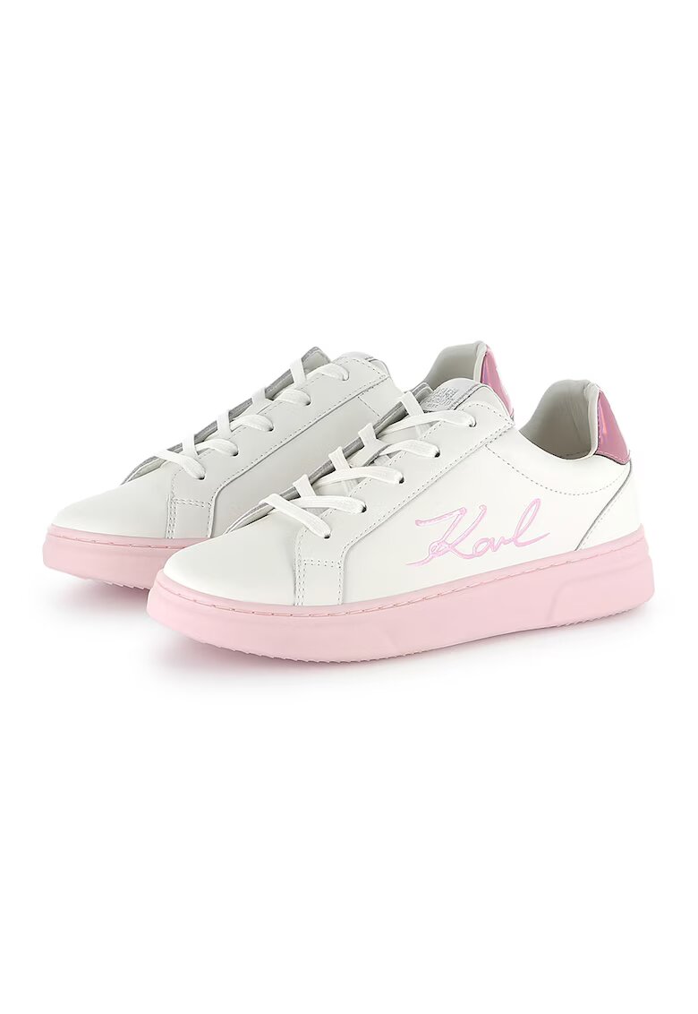 KARL LAGERFELD KIDS Кожени спортни обувки с лого - Слонова кост/Пастелнорозов