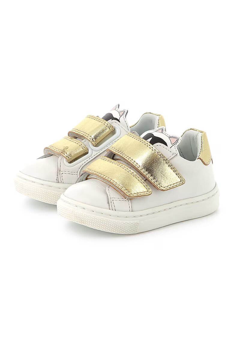 KARL LAGERFELD KIDS Кожени спортни обувки с лого - Златист/Мръснобял