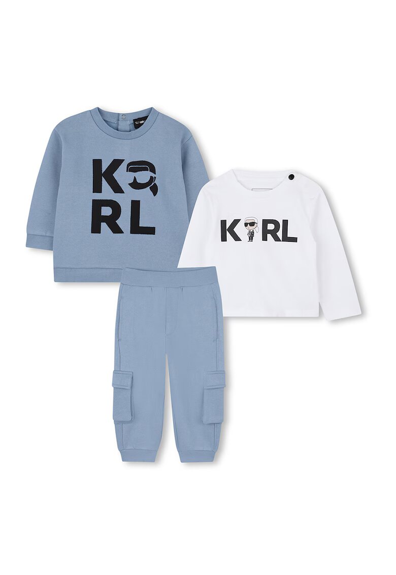 KARL LAGERFELD KIDS Облекло с лого - 3 части - Бял/Прашно синьо