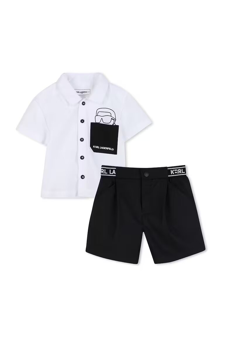 KARL LAGERFELD KIDS Памучна риза с шорти Черен/Бял