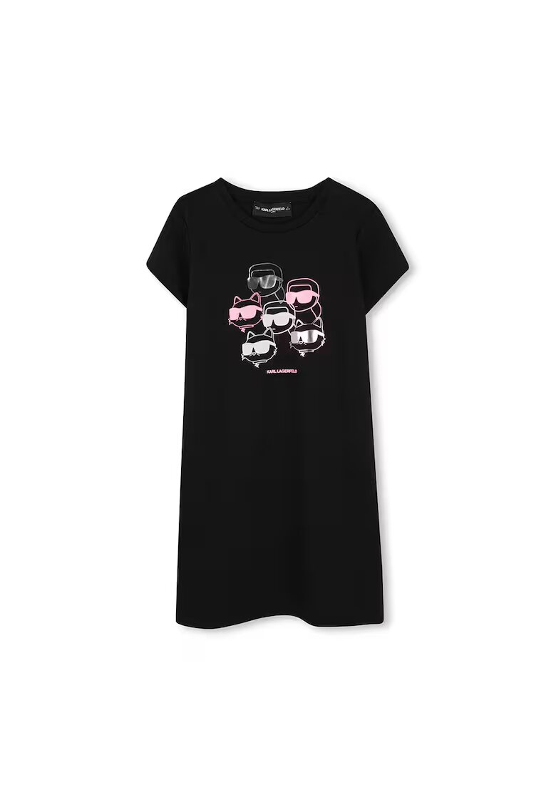 KARL LAGERFELD KIDS Памучна рокля-тениска с графика - Черен/Пастелнорозов