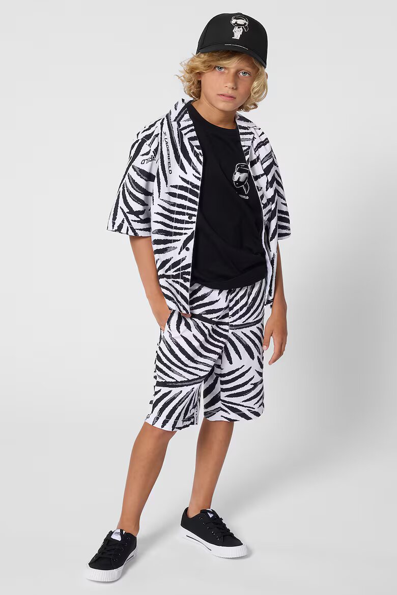 KARL LAGERFELD KIDS Памучна тропическа риза Избеляло черно/Бял