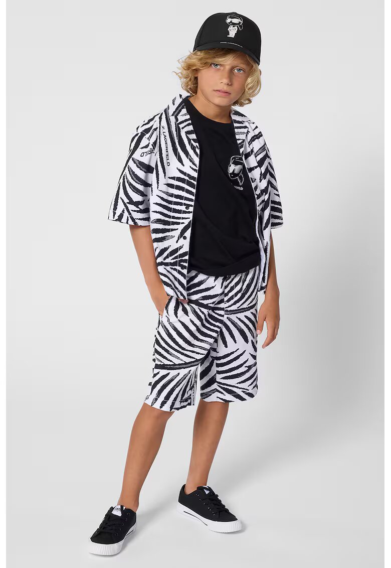 KARL LAGERFELD KIDS Памучна тропическа риза - Избеляло черно/Бял
