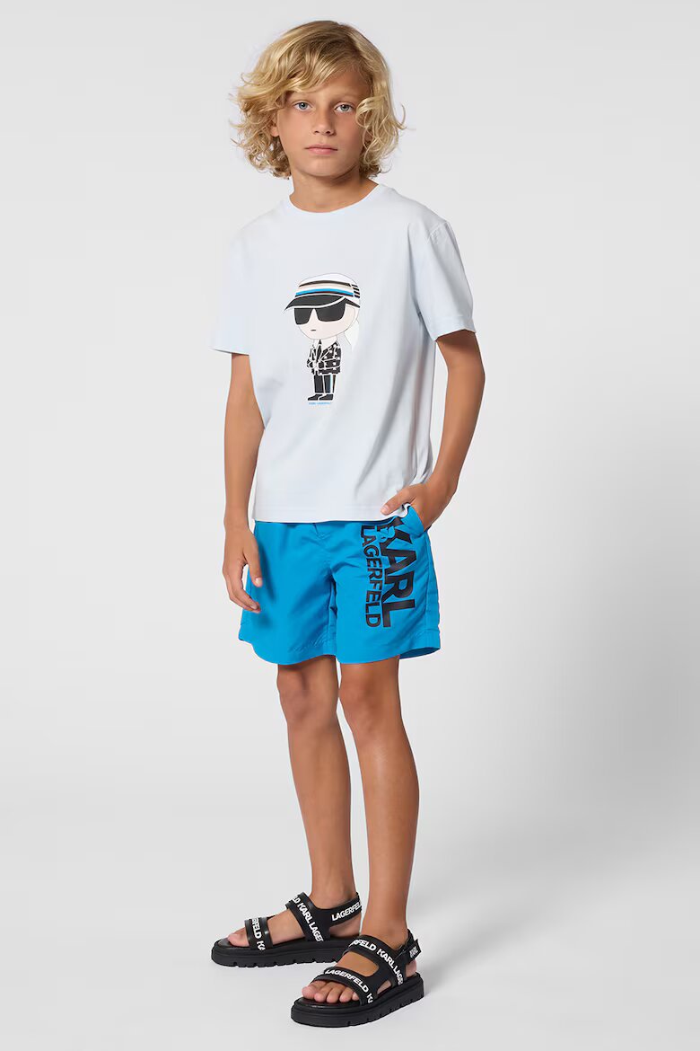 KARL LAGERFELD KIDS Плувни бермуди с лого Пастелносин/Черен