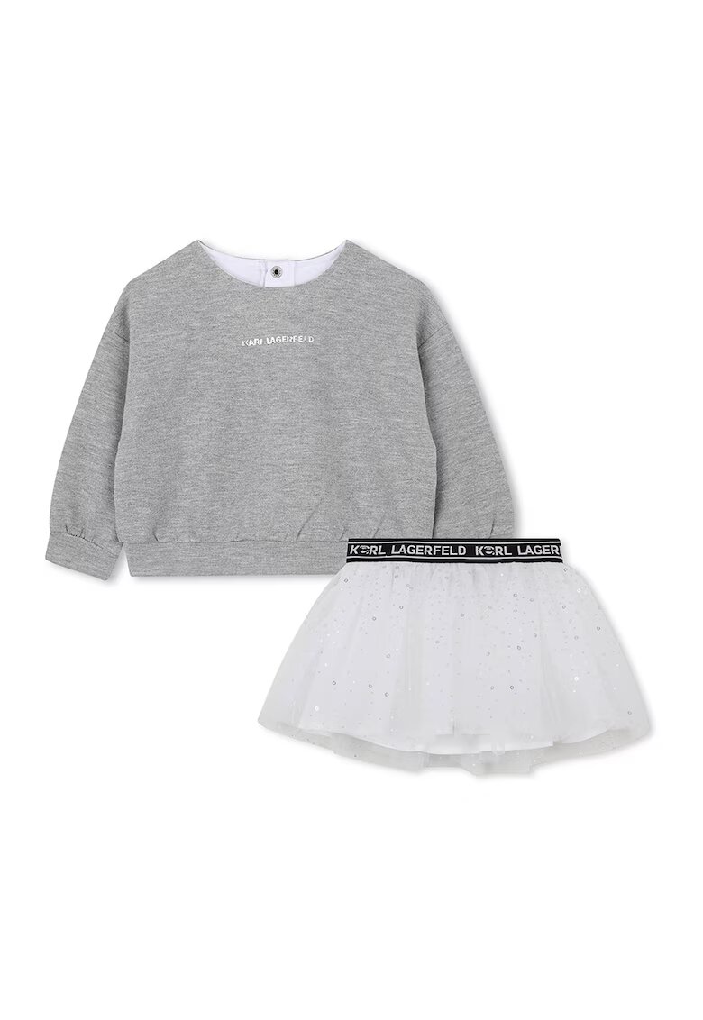 KARL LAGERFELD KIDS Пола от тюл и суитшърт с лого - Бял/Сив меланж