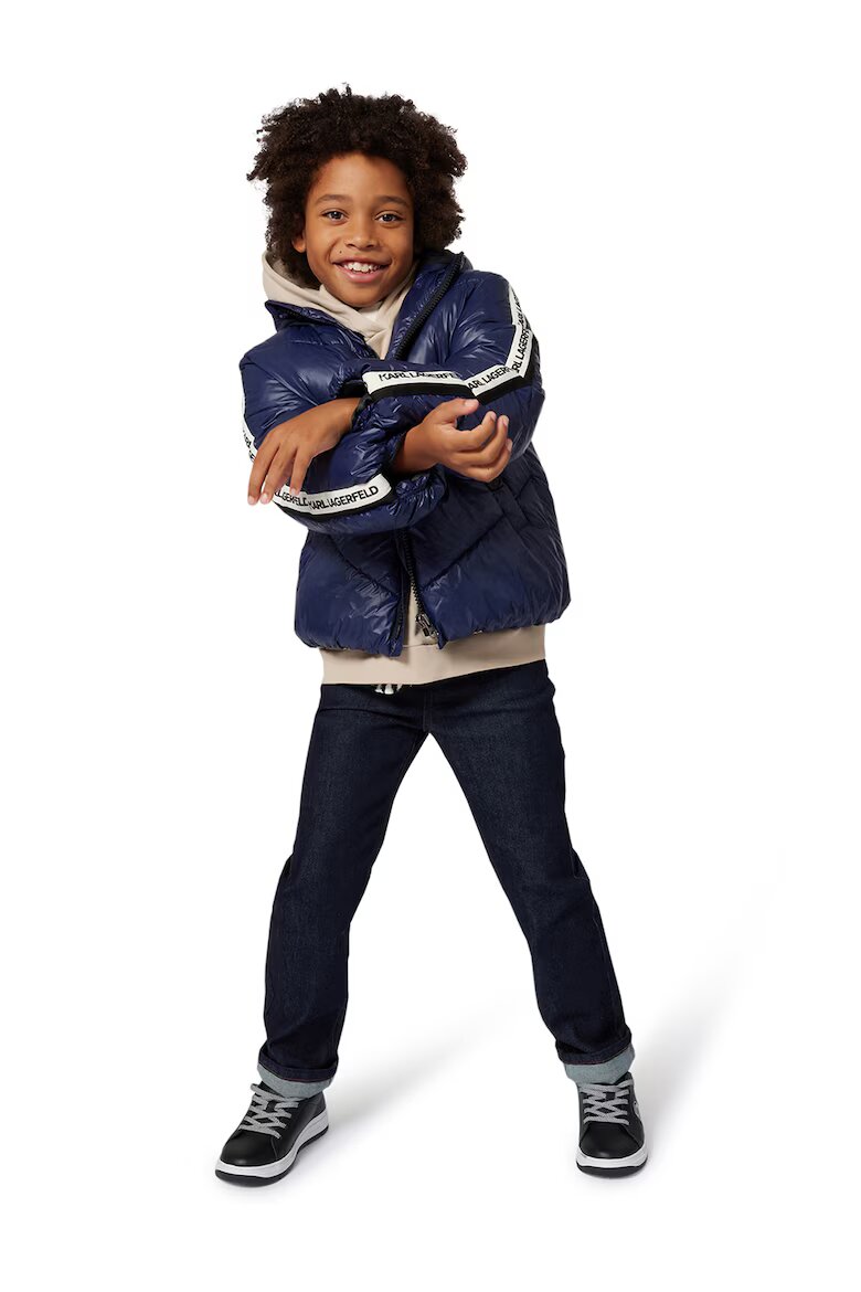 KARL LAGERFELD KIDS Пухено зимно яке с лого Тъмносин