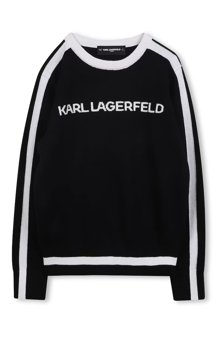 KARL LAGERFELD KIDS Пуловер с овално деколте и лого Черен/Мръснобял