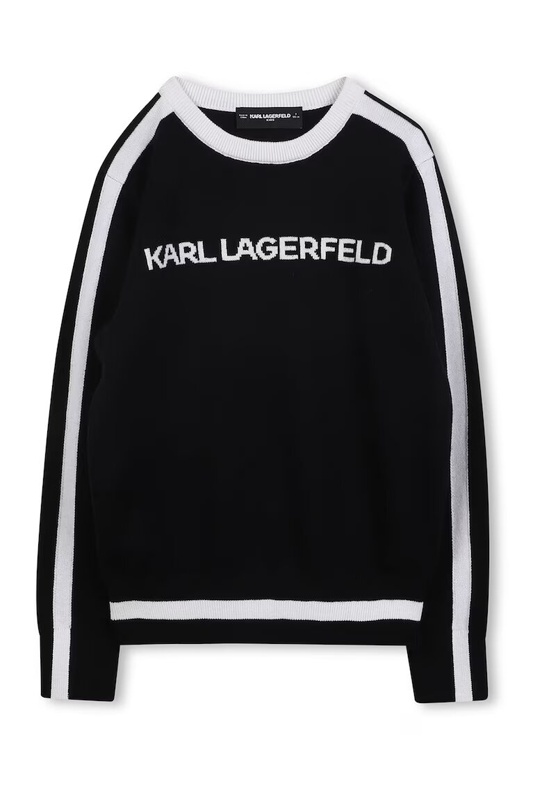 KARL LAGERFELD KIDS Пуловер с овално деколте и лого - Черен/Мръснобял