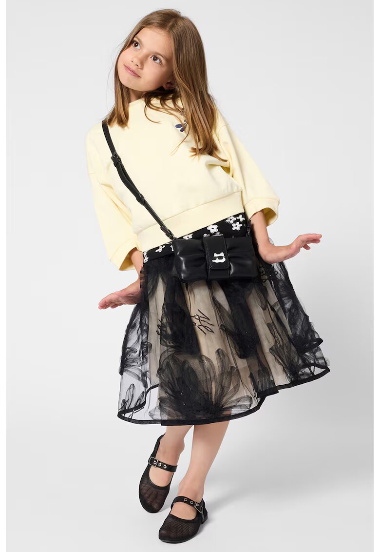 KARL LAGERFELD KIDS Разкроена пола с тюл - Избеляло черно