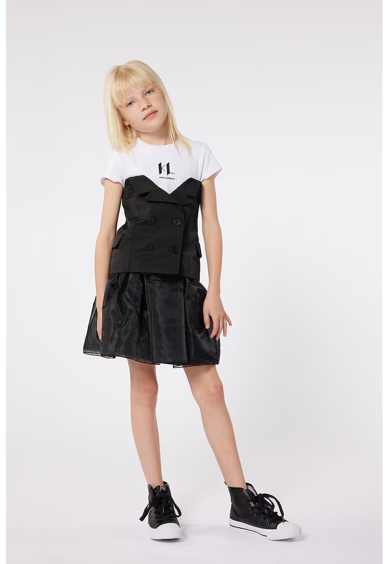 KARL LAGERFELD KIDS Разкроена рокля с дизайн 2в1 - Бял/Черен