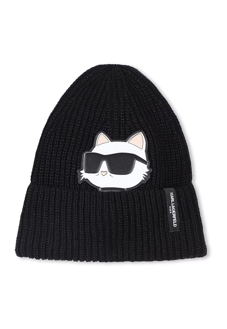 KARL LAGERFELD KIDS Рипсена шапка с лого - Бял/Черен