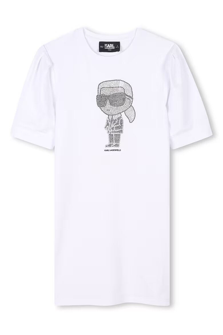 KARL LAGERFELD KIDS Рокля-тениска с овално деколте и декоративни камъни Бял