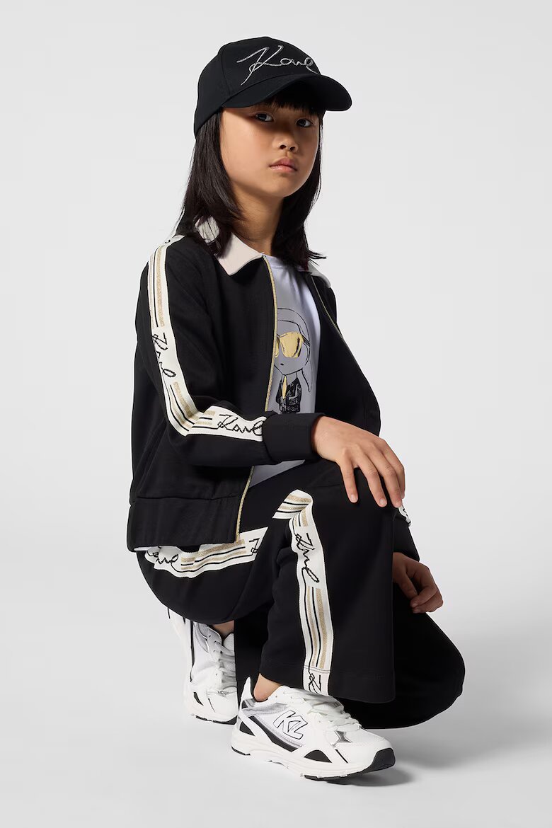 KARL LAGERFELD KIDS Широк спортен панталон с лога встрани Черен