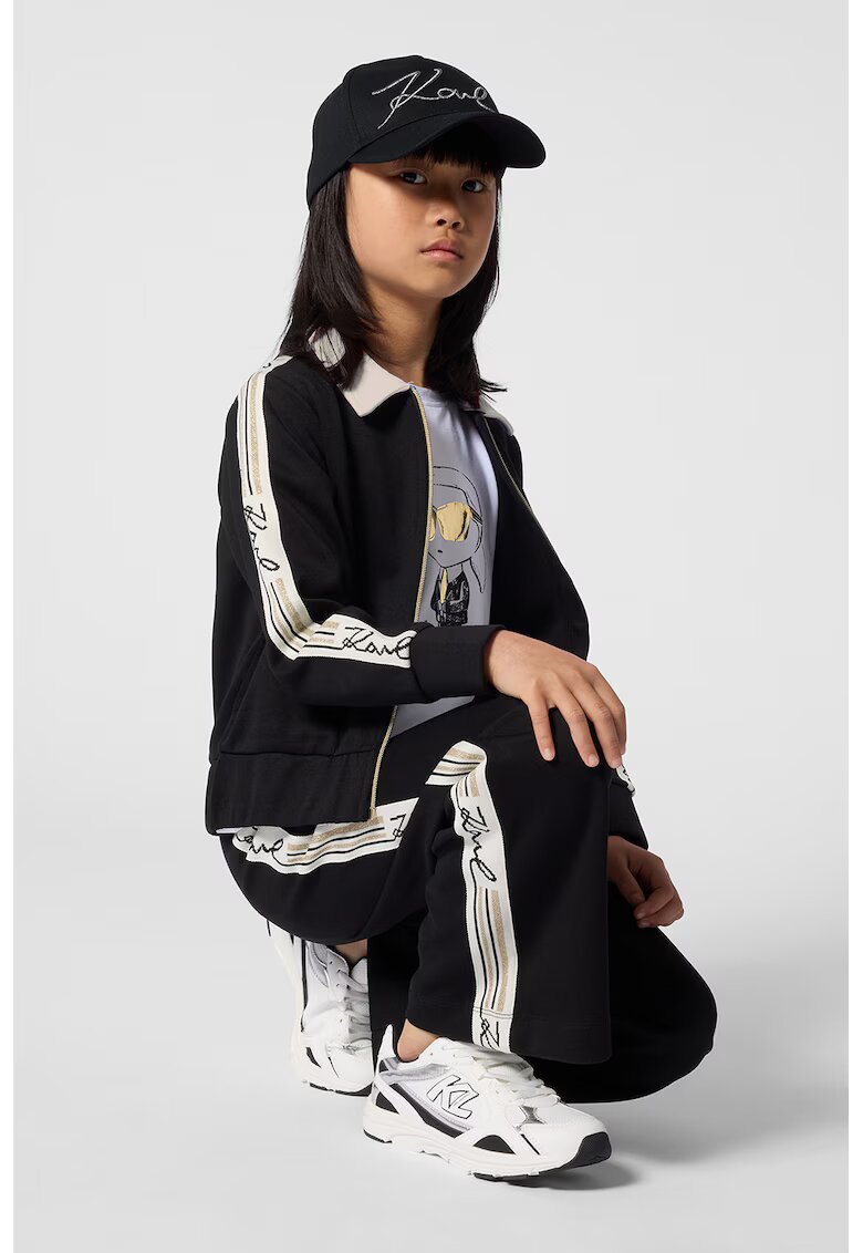 KARL LAGERFELD KIDS Широк спортен панталон с лога встрани - Черен/Бял