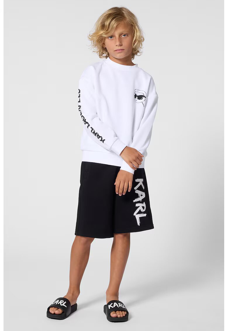 KARL LAGERFELD KIDS Суитшърт с овално деколте и лого - Избеляло черно/Бял