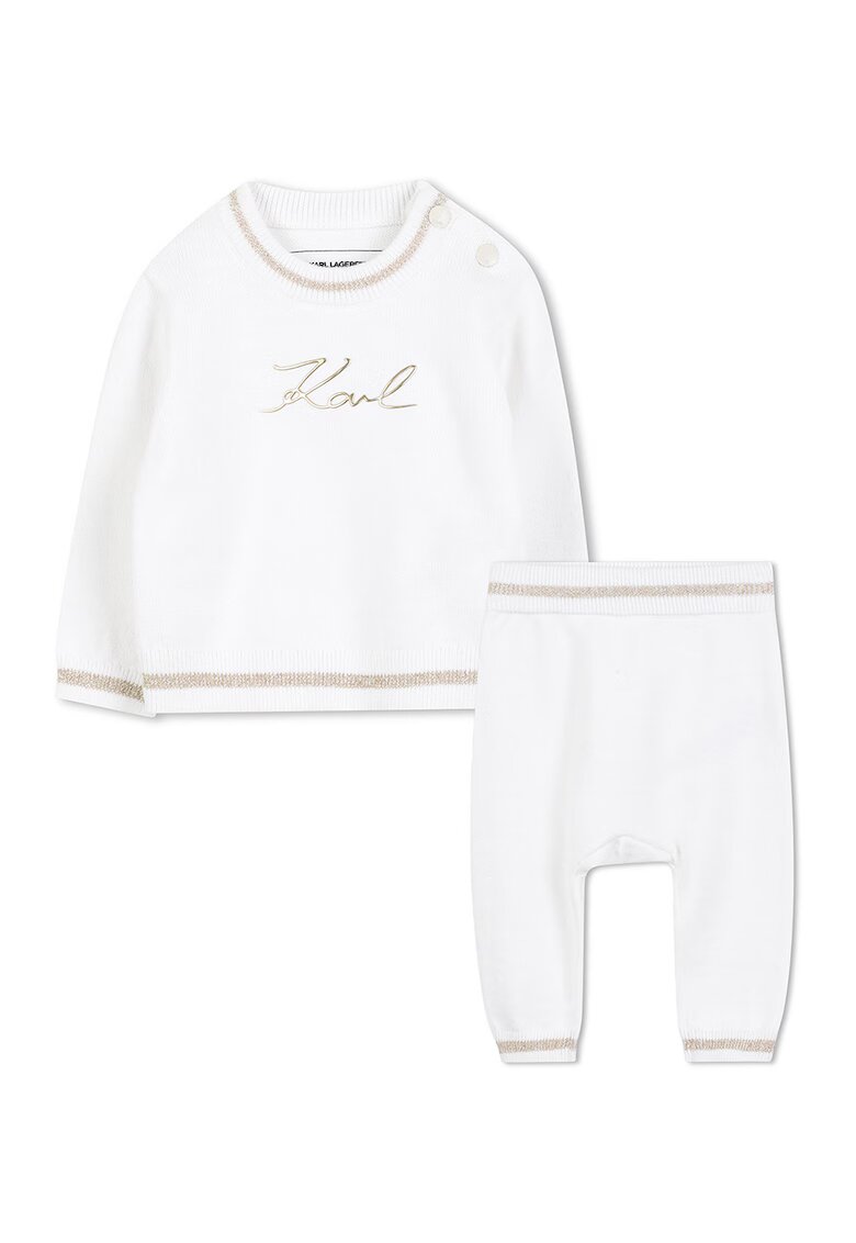 KARL LAGERFELD KIDS Суитшърт с памук и кашмир и панталон - Златист/Мръснобял