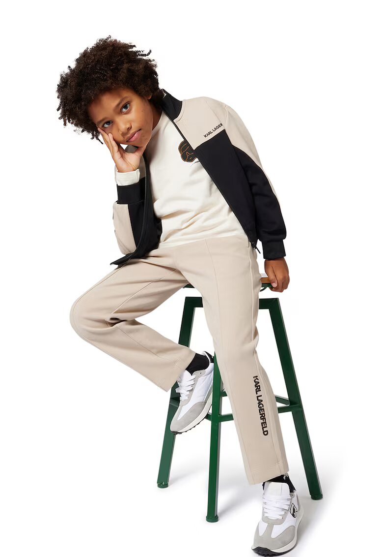 KARL LAGERFELD KIDS Суитшърт с цип и лого - Черен/Бежов