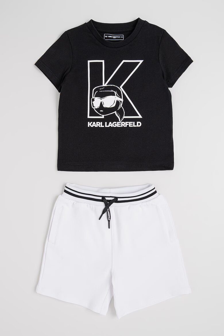 KARL LAGERFELD KIDS Тениска и къс панталон с лого Черен/Бял