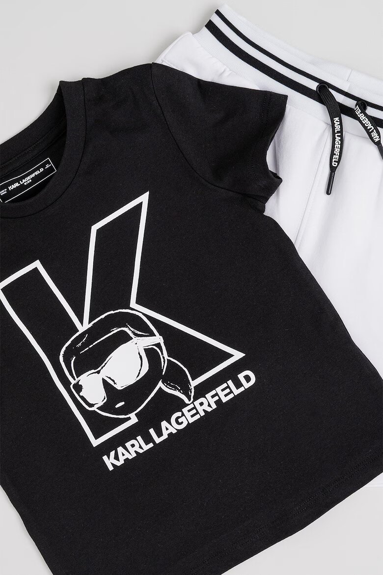 KARL LAGERFELD KIDS Тениска и къс панталон с лого Черен/Бял