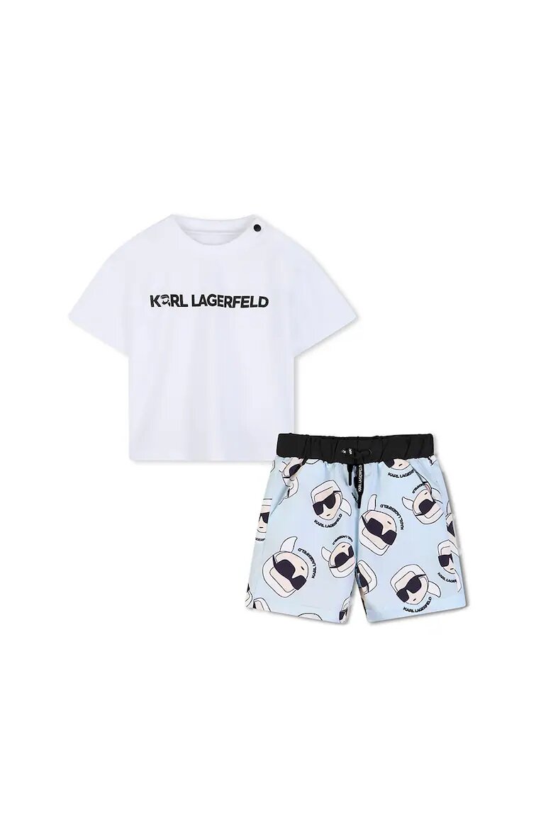 KARL LAGERFELD KIDS Тениска с лого и шорти Пастелносин/Черен