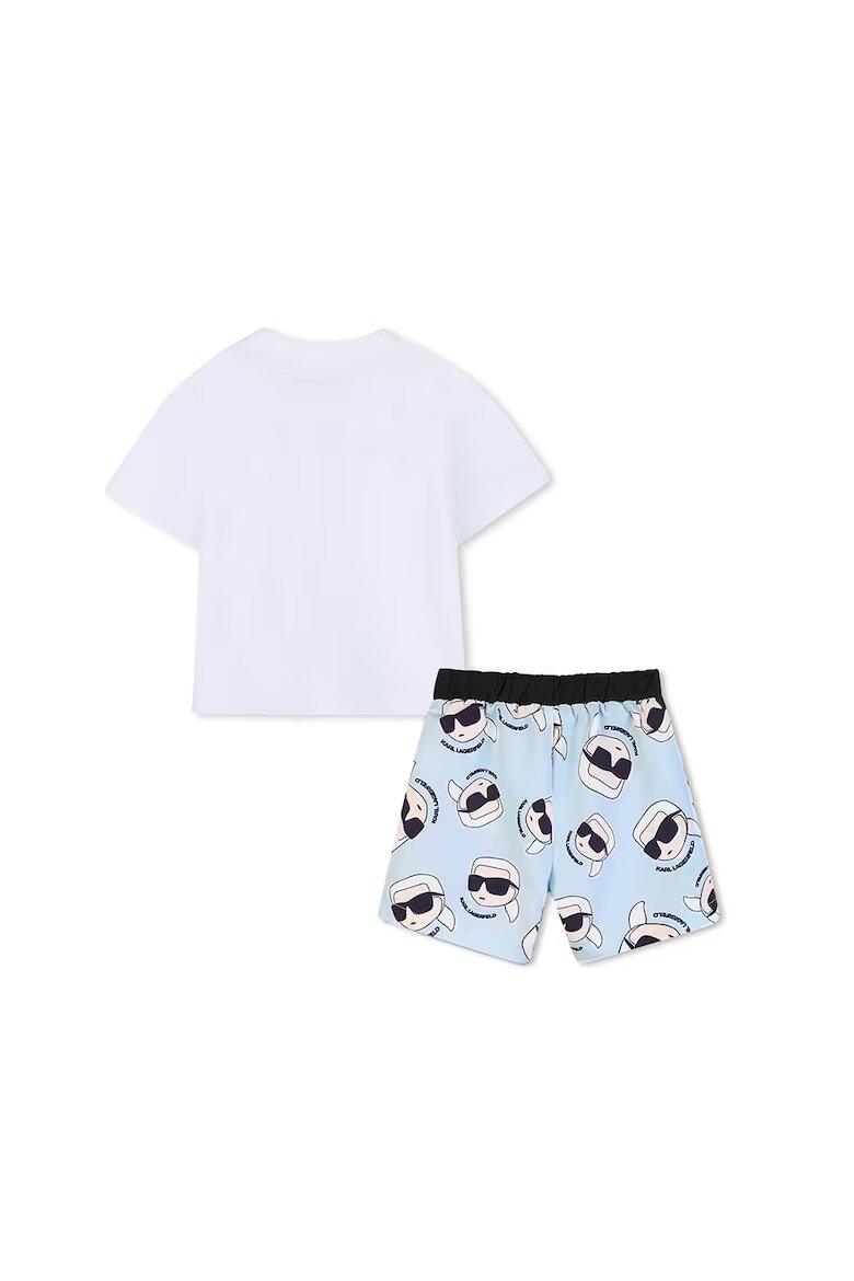 KARL LAGERFELD KIDS Тениска с лого и шорти Пастелносин/Черен