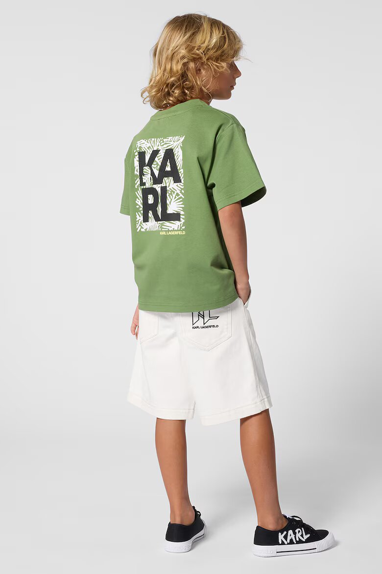 KARL LAGERFELD KIDS Тениска с паднали ръкави и принт Черен/Маслинено зелено