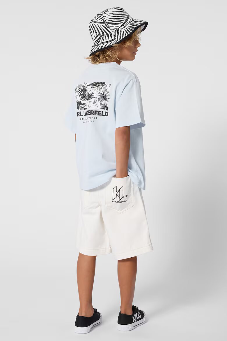 KARL LAGERFELD KIDS Тениска с паднали ръкави и принт Пастелносин/Избеляло черно/Мръснобял