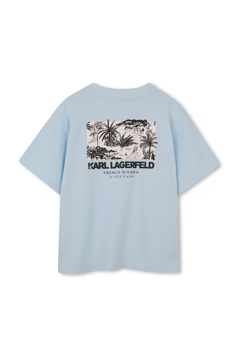 KARL LAGERFELD KIDS Тениска с паднали ръкави и принт Пастелносин/Избеляло черно/Мръснобял