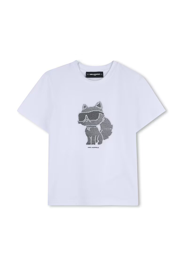 KARL LAGERFELD KIDS Тениска с памук и пайети - Черен/Индигово синьо