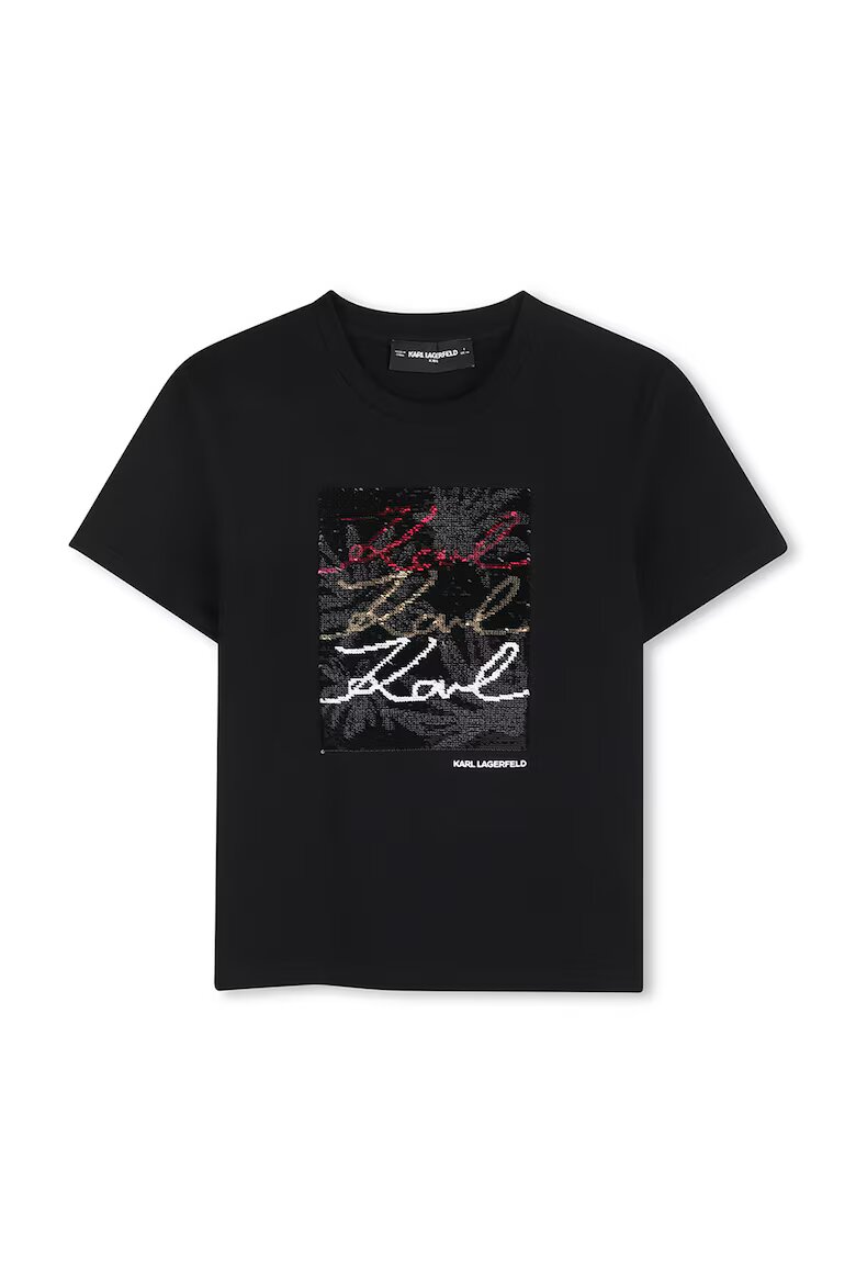 KARL LAGERFELD KIDS Тениска с памук и пайети Червен/Черен/Бял
